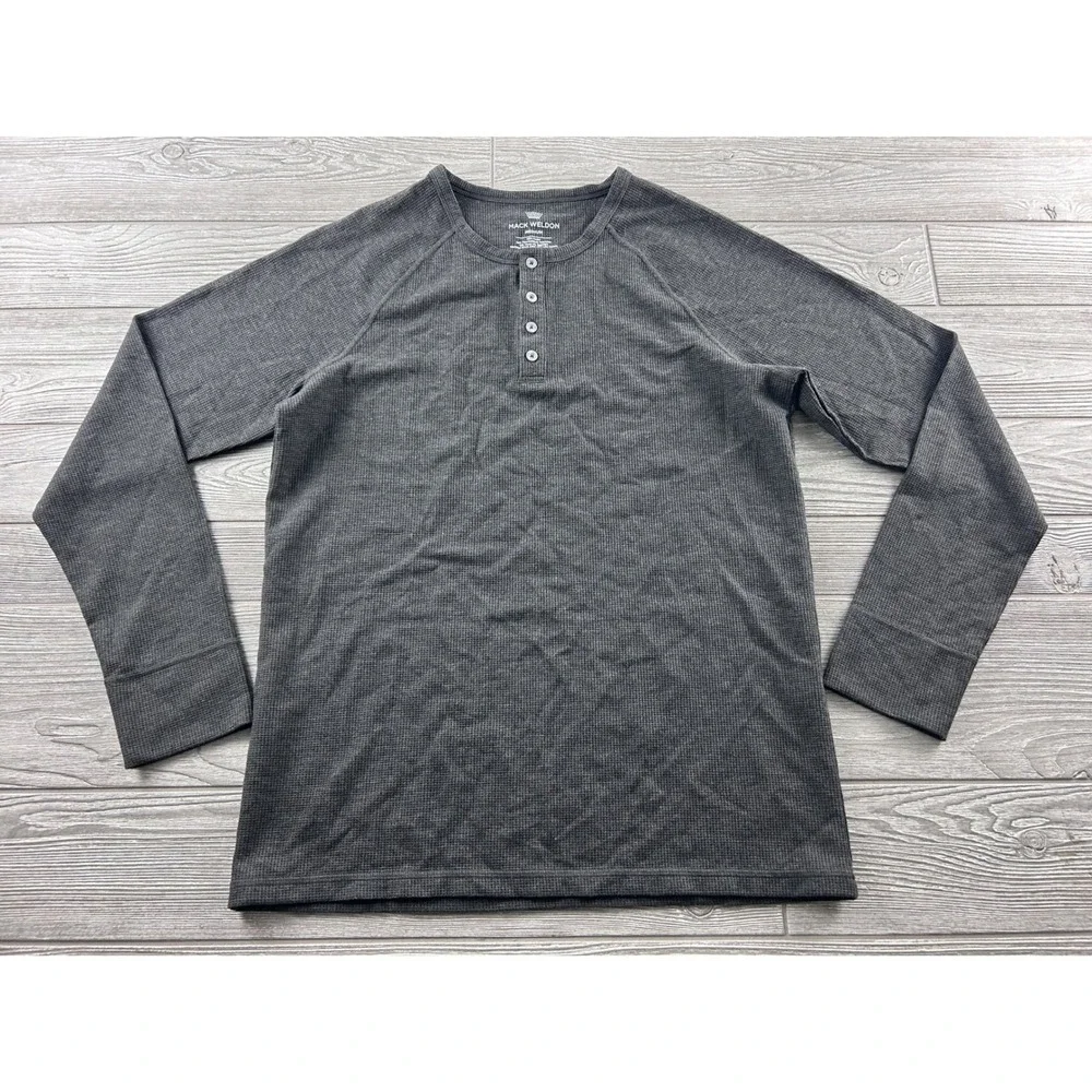 Mack Weldon Mens Medium Gray Waffle Knit Long Sleeve Henley Shirt Thermal Raglan